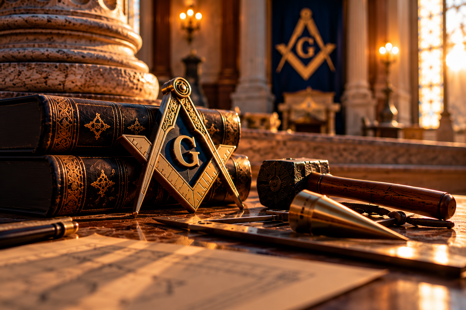 Masonic symbols representing the traditions of Freemasonry